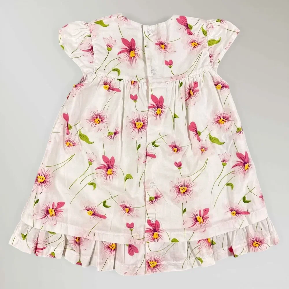 Emile et Rose Baby Girl's Dress Floral White Pink Lined 100% Cotton Size 6M